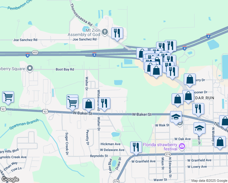 map of restaurants, bars, coffee shops, grocery stores, and more near 3310 Spooner Drive in Plant City