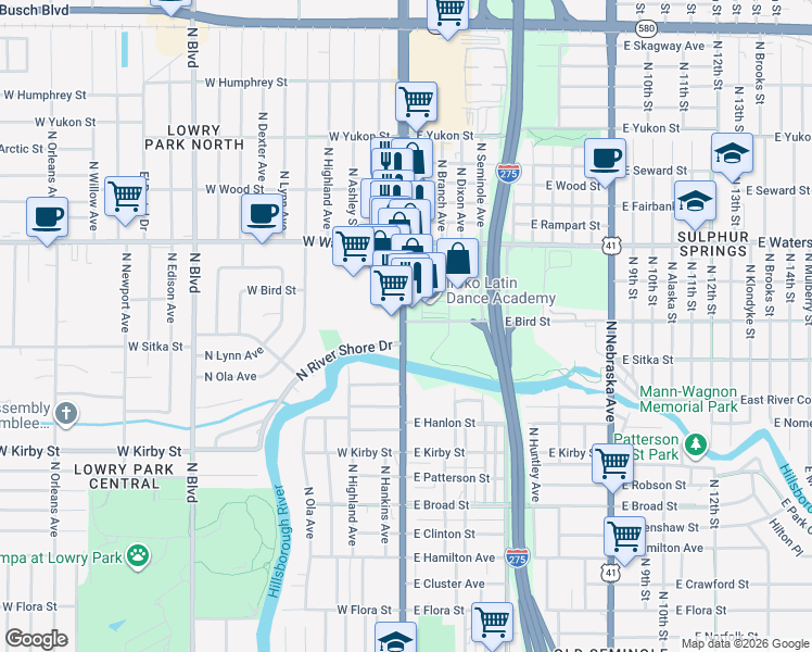 map of restaurants, bars, coffee shops, grocery stores, and more near 8219 North Florida Avenue in Tampa