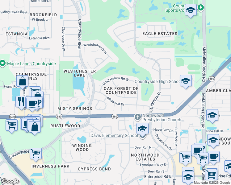 map of restaurants, bars, coffee shops, grocery stores, and more near 2760 Long View Drive in Clearwater
