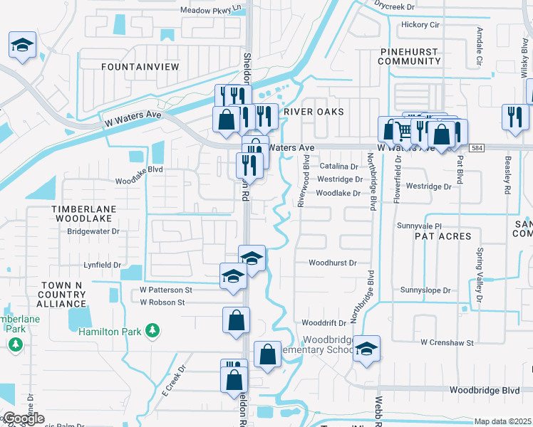 map of restaurants, bars, coffee shops, grocery stores, and more near 8105 Silent Creek Drive in Tampa