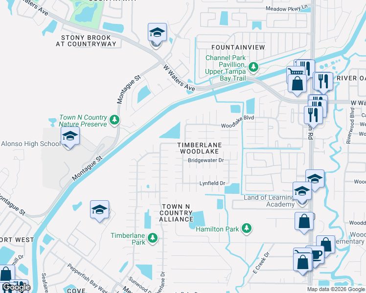 map of restaurants, bars, coffee shops, grocery stores, and more near 8030 Timberlane Drive in Tampa