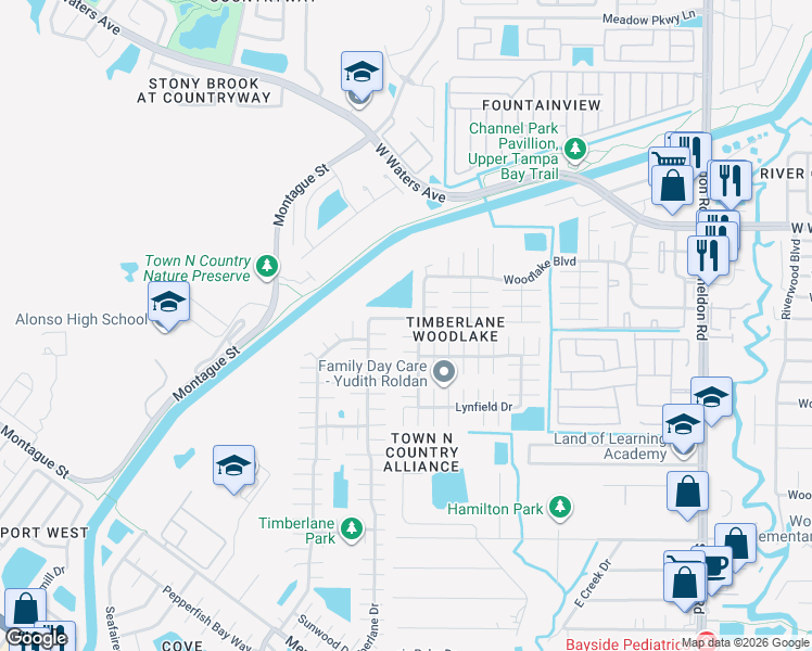 map of restaurants, bars, coffee shops, grocery stores, and more near 8030 Timberlane Drive in Tampa