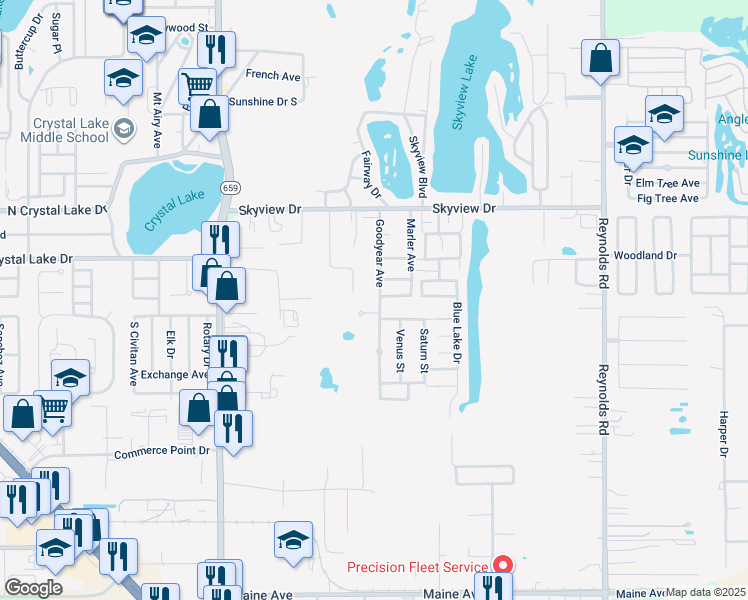 map of restaurants, bars, coffee shops, grocery stores, and more near 1639 Goodyear Avenue in Lakeland