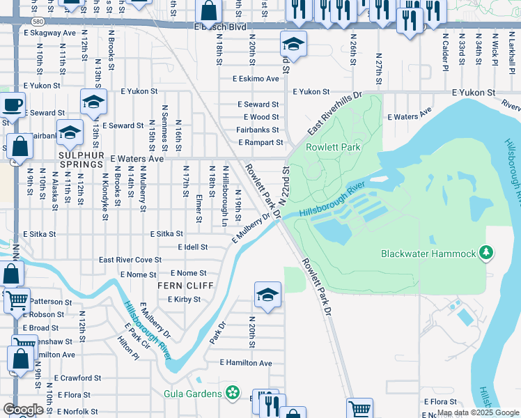 map of restaurants, bars, coffee shops, grocery stores, and more near in Tampa
