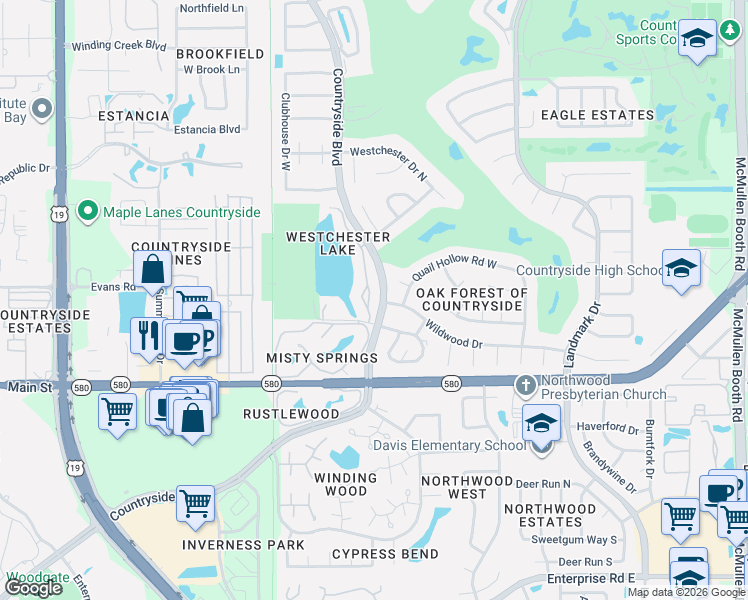 map of restaurants, bars, coffee shops, grocery stores, and more near 2794 Pebble Lake Drive in Clearwater