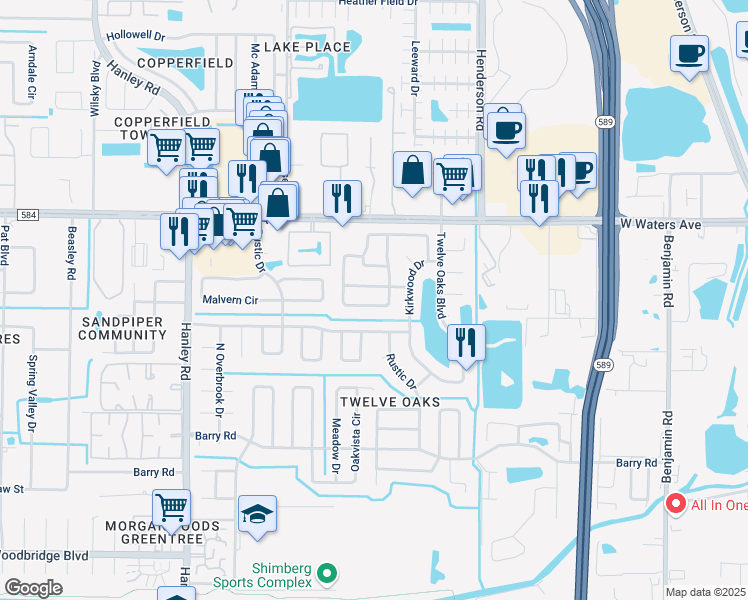 map of restaurants, bars, coffee shops, grocery stores, and more near 7002 Edenbrook Court in Tampa