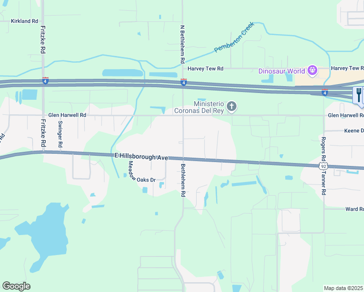 map of restaurants, bars, coffee shops, grocery stores, and more near 4511 Bethlehem Road in Plant City