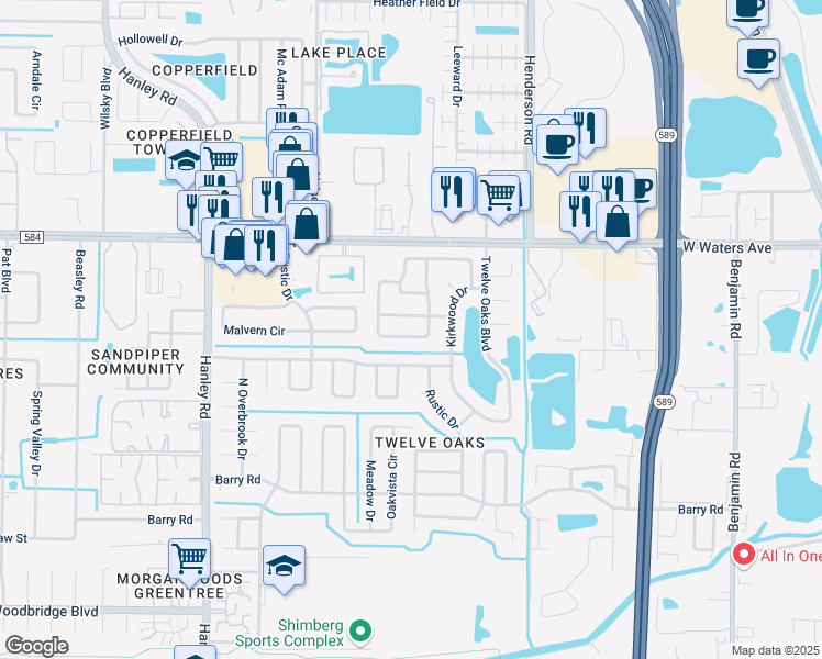 map of restaurants, bars, coffee shops, grocery stores, and more near 7002 Edenbrook Court in Tampa
