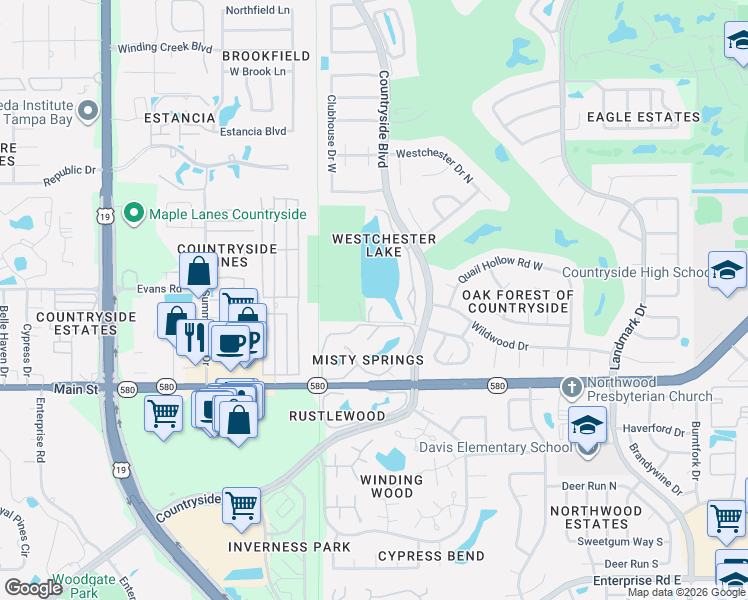 map of restaurants, bars, coffee shops, grocery stores, and more near 2648 Sabal Springs Drive in Clearwater