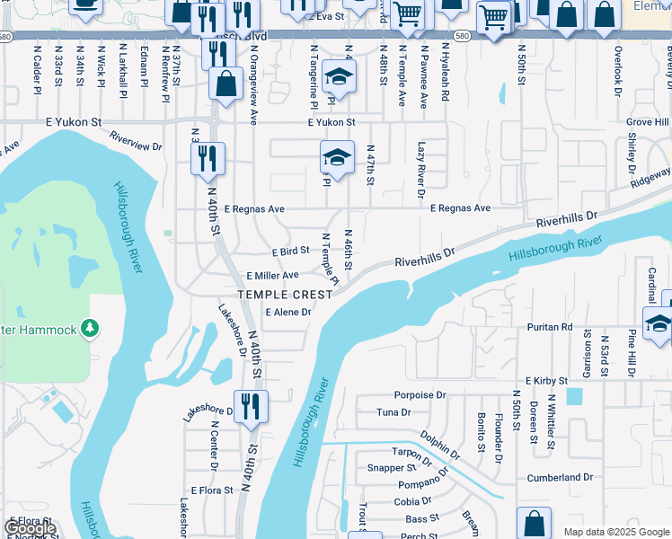 map of restaurants, bars, coffee shops, grocery stores, and more near 8014 North 46th Street in Tampa