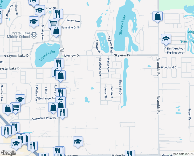 map of restaurants, bars, coffee shops, grocery stores, and more near 1643 Goodyear Avenue in Lakeland