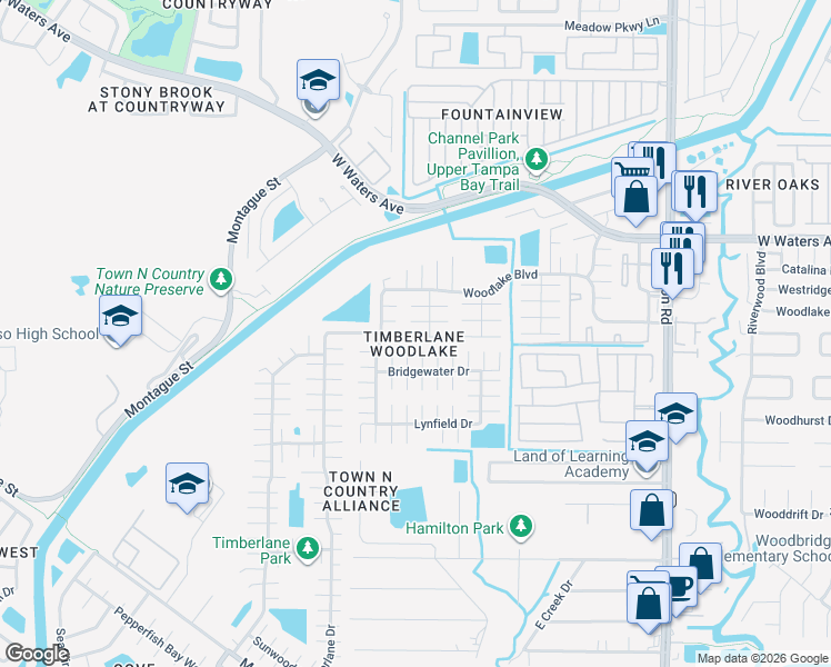 map of restaurants, bars, coffee shops, grocery stores, and more near 9315 Longstone Court in Tampa