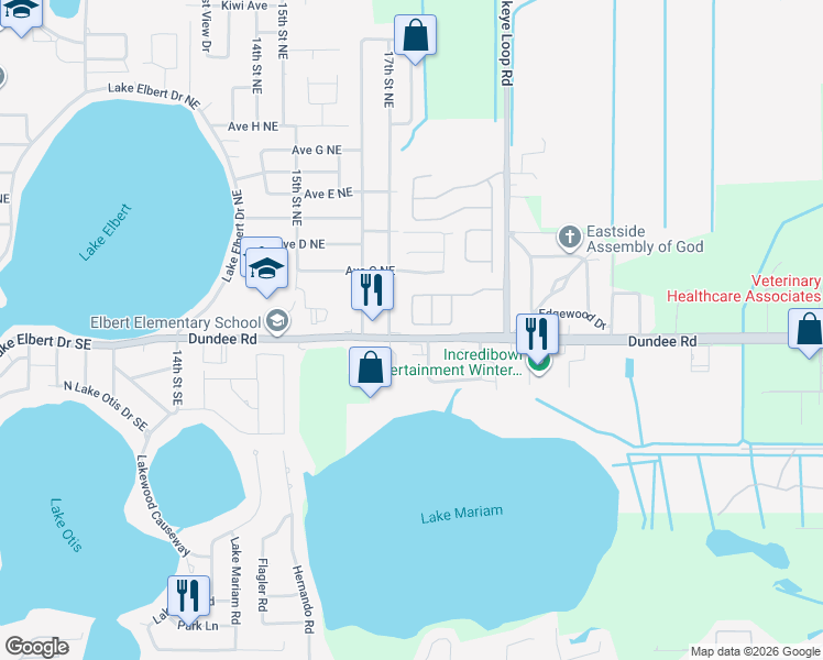 map of restaurants, bars, coffee shops, grocery stores, and more near 1370 Salisbury Drive in Winter Haven