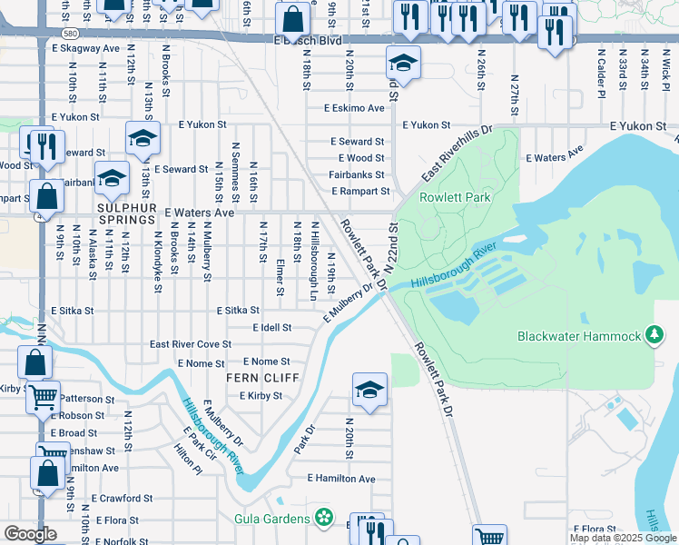 map of restaurants, bars, coffee shops, grocery stores, and more near 2110 East Bird Street in Tampa