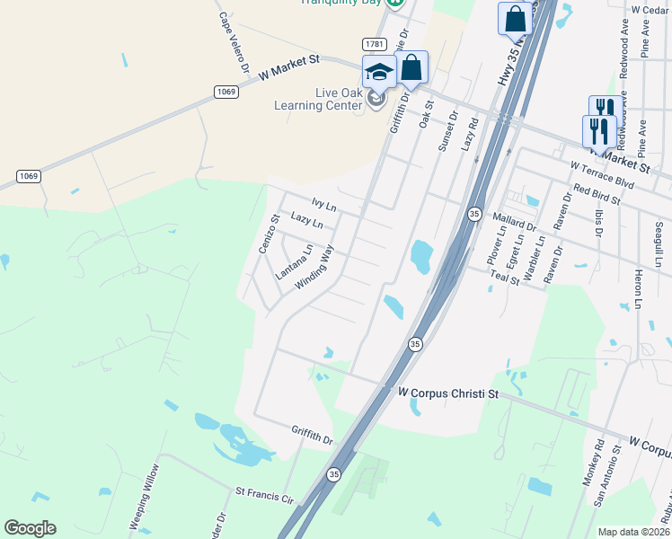 map of restaurants, bars, coffee shops, grocery stores, and more near 204 Winding Way in Rockport