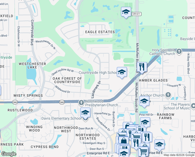 map of restaurants, bars, coffee shops, grocery stores, and more near 2786 Landmark Drive in Clearwater