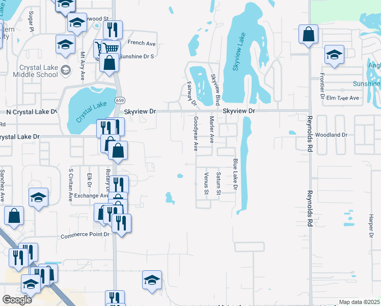 map of restaurants, bars, coffee shops, grocery stores, and more near 1639 Goodyear Avenue in Lakeland