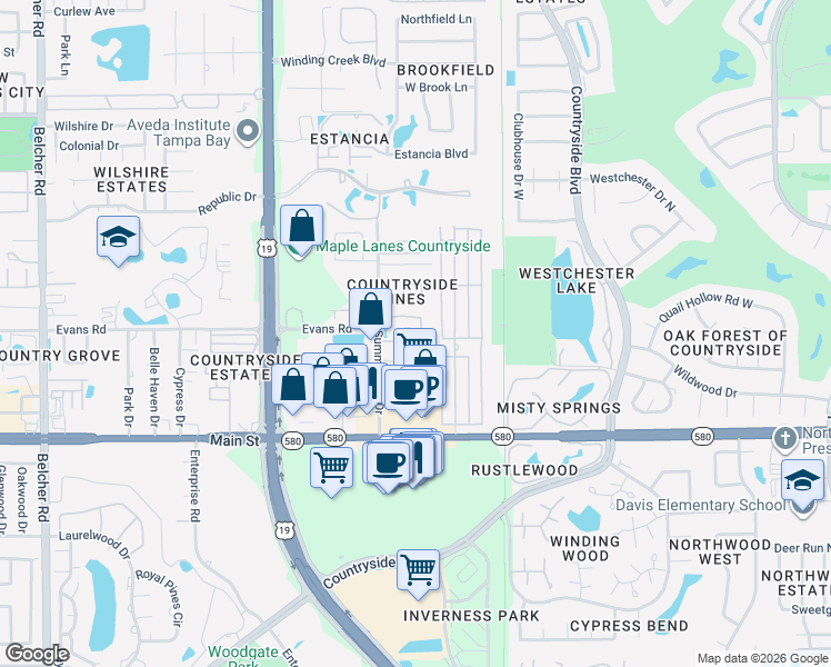 map of restaurants, bars, coffee shops, grocery stores, and more near 2796 Newbern Way in Clearwater