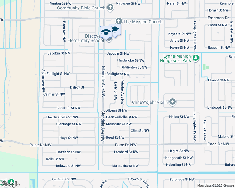 map of restaurants, bars, coffee shops, grocery stores, and more near 1047 Early Dr NW in Palm Bay