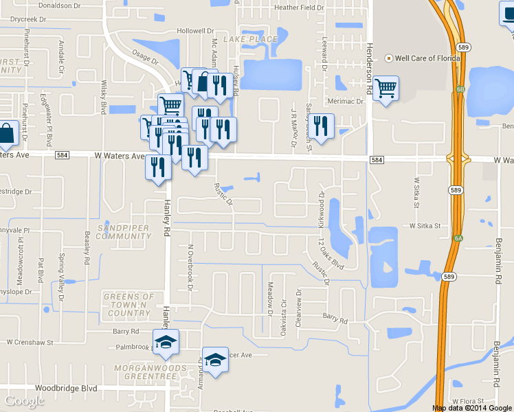 map of restaurants, bars, coffee shops, grocery stores, and more near 8220 Vassar Circle in Tampa