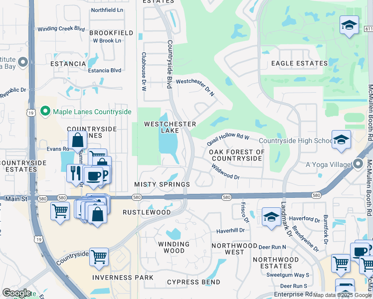 map of restaurants, bars, coffee shops, grocery stores, and more near 2794 Pebble Lake Drive in Clearwater