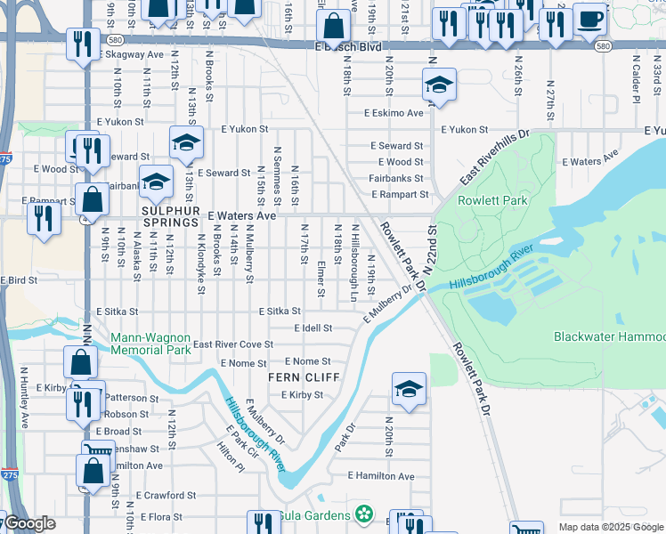 map of restaurants, bars, coffee shops, grocery stores, and more near 8208 North 18th Street in Tampa