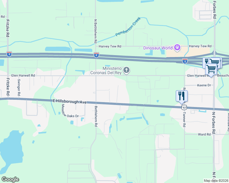 map of restaurants, bars, coffee shops, grocery stores, and more near 1309 Gordon Road in Plant City