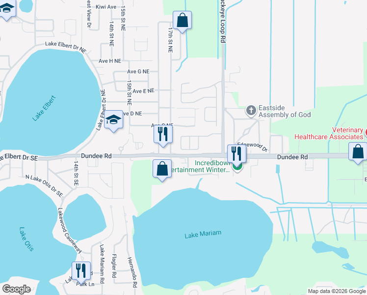 map of restaurants, bars, coffee shops, grocery stores, and more near 1357 Salisbury Drive in Winter Haven