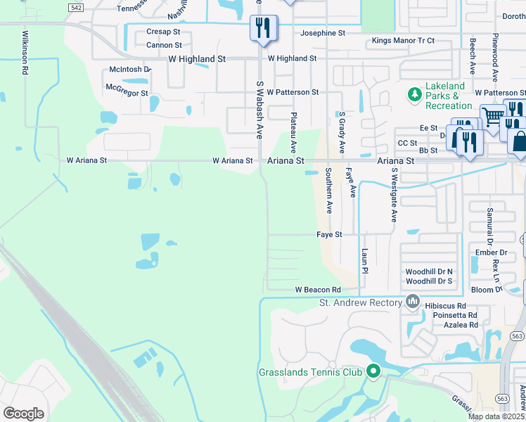map of restaurants, bars, coffee shops, grocery stores, and more near 1417 South Wabash Avenue in Lakeland