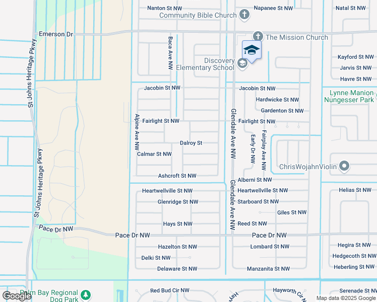 map of restaurants, bars, coffee shops, grocery stores, and more near 1791 Monrovia Street Northwest in Palm Bay