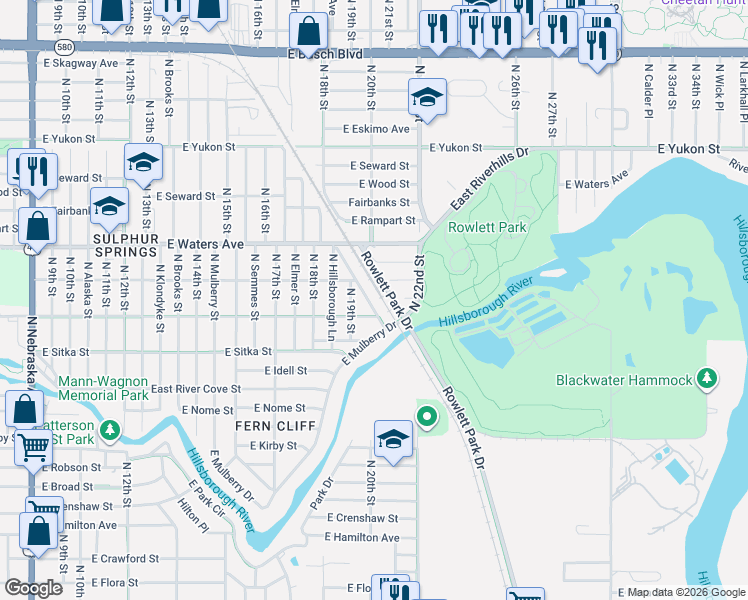 map of restaurants, bars, coffee shops, grocery stores, and more near 2110 East Bird Street in Tampa
