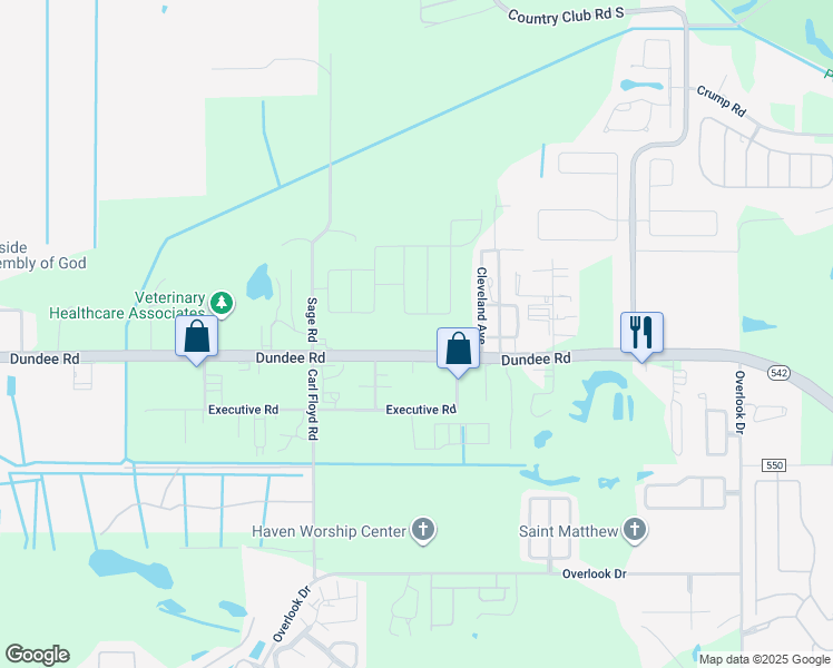 map of restaurants, bars, coffee shops, grocery stores, and more near 3711 Dundee Road in Winter Haven