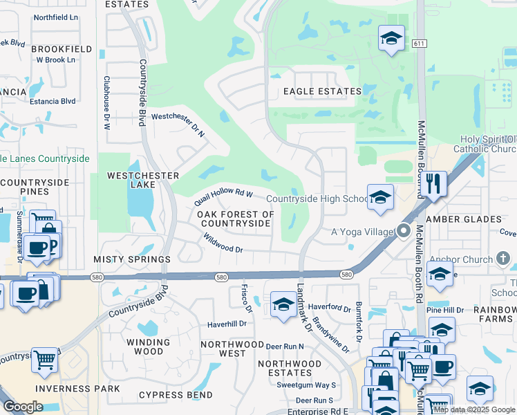 map of restaurants, bars, coffee shops, grocery stores, and more near 2866 Cedar Run Court in Clearwater
