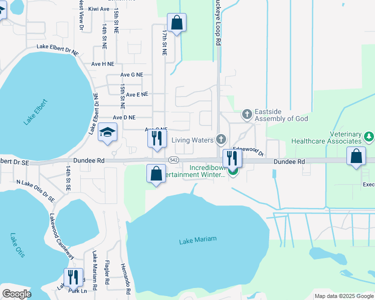 map of restaurants, bars, coffee shops, grocery stores, and more near 2304 Whitley Lane in Winter Haven