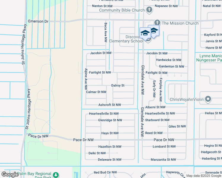 map of restaurants, bars, coffee shops, grocery stores, and more near 986 Black Coral Avenue Northwest in Palm Bay