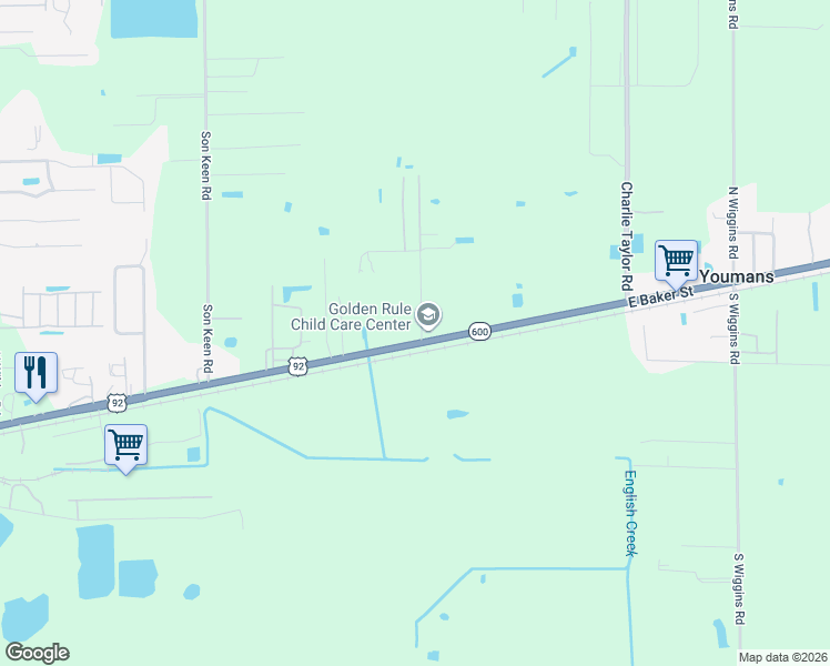 map of restaurants, bars, coffee shops, grocery stores, and more near 105 Thrasher Road in Plant City