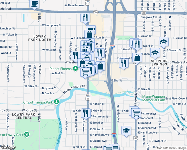 map of restaurants, bars, coffee shops, grocery stores, and more near 8219 North Florida Avenue in Tampa