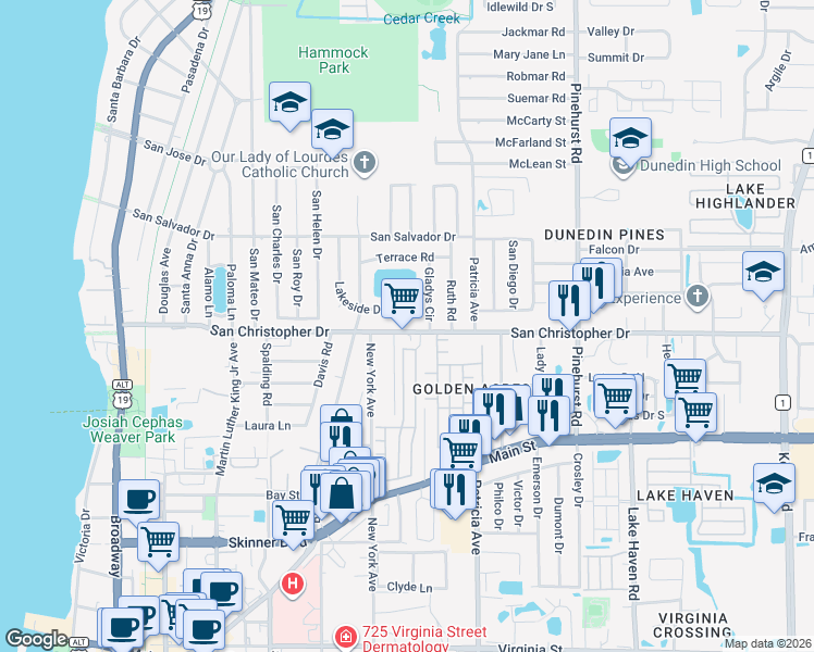 map of restaurants, bars, coffee shops, grocery stores, and more near 788 San Christopher Drive in Dunedin