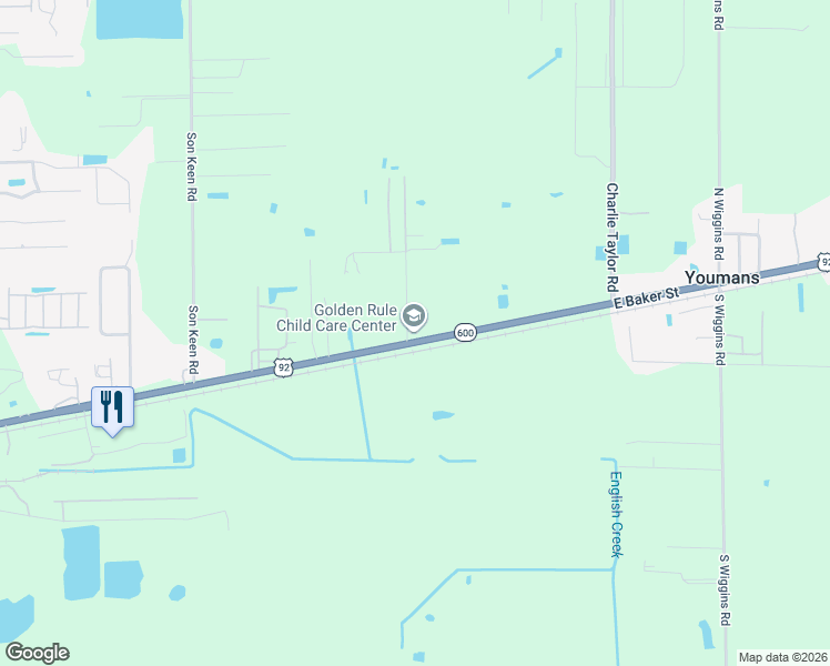 map of restaurants, bars, coffee shops, grocery stores, and more near 105 Thrasher Road in Plant City