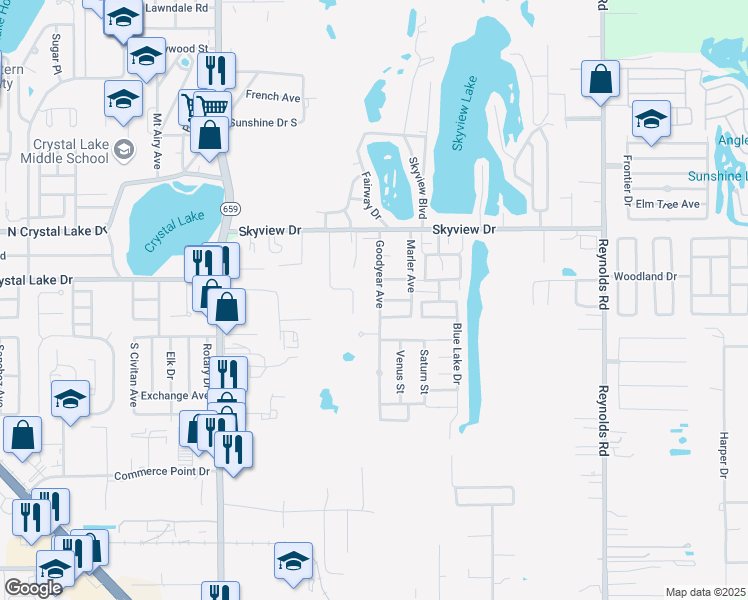 map of restaurants, bars, coffee shops, grocery stores, and more near 1619 Goodyear Avenue in Lakeland