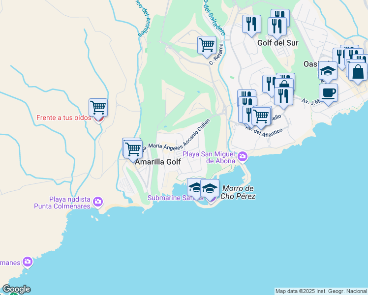 map of restaurants, bars, coffee shops, grocery stores, and more near Calle Flor de Lis in Amarilla Golf
