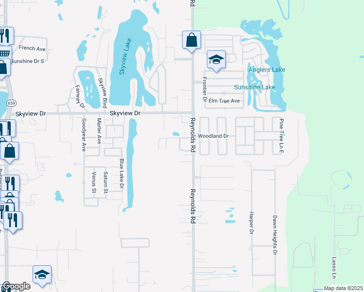 map of restaurants, bars, coffee shops, grocery stores, and more near 18 Spock Court in Lakeland