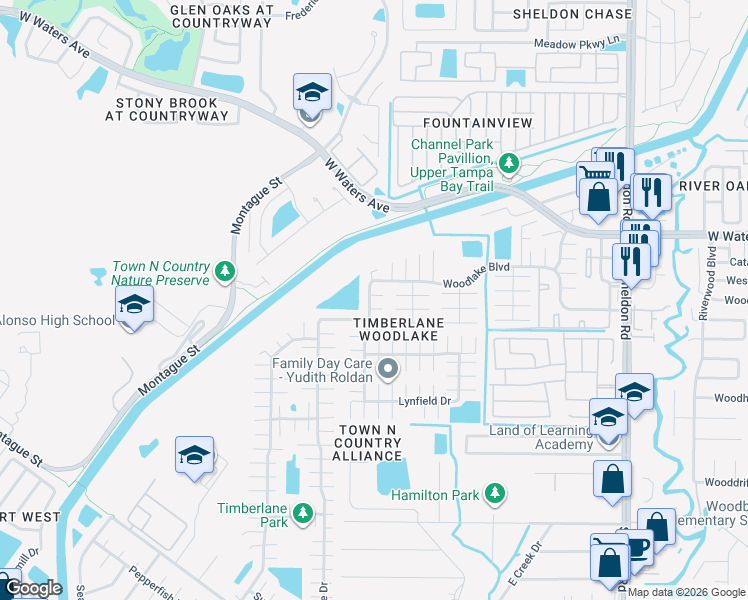 map of restaurants, bars, coffee shops, grocery stores, and more near 8030 Timberlane Drive in Tampa