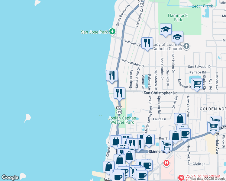 map of restaurants, bars, coffee shops, grocery stores, and more near 1330 Caladesi Court in Dunedin