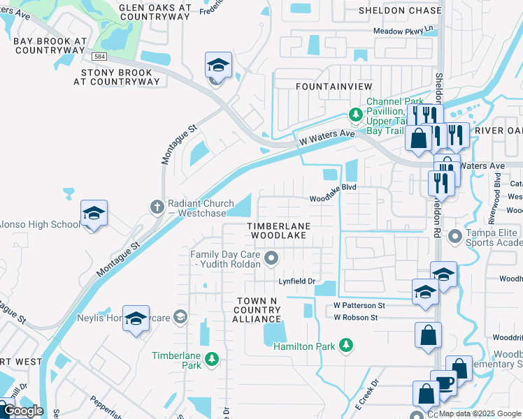 map of restaurants, bars, coffee shops, grocery stores, and more near 8030 Timberlane Drive in Tampa