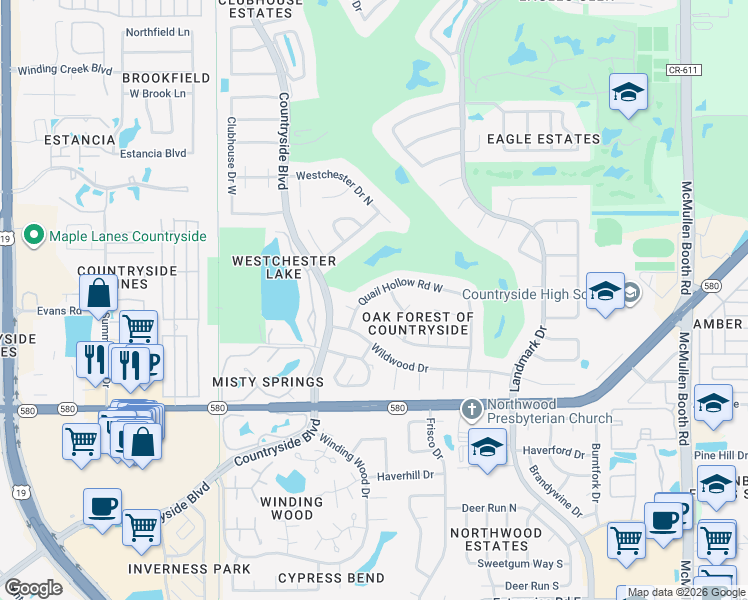 map of restaurants, bars, coffee shops, grocery stores, and more near 2760 Long View Drive in Clearwater