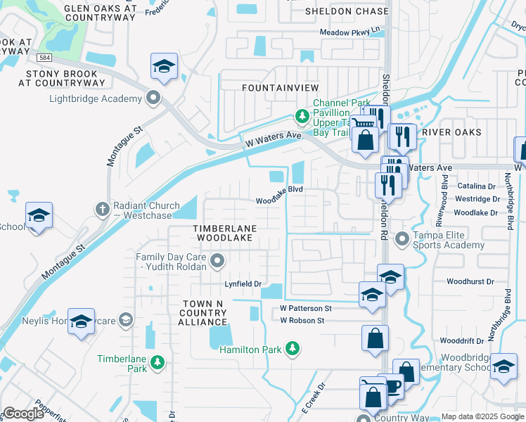 map of restaurants, bars, coffee shops, grocery stores, and more near 9218 Balfern Court in Tampa
