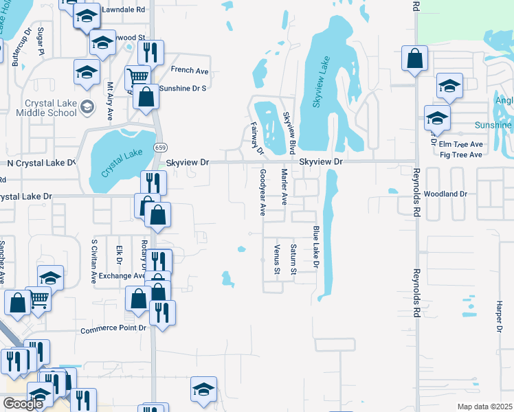 map of restaurants, bars, coffee shops, grocery stores, and more near 1639 Goodyear Avenue in Lakeland