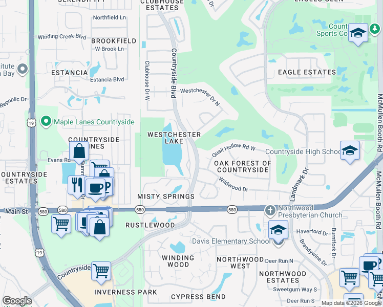 map of restaurants, bars, coffee shops, grocery stores, and more near 2794 Pebble Lake Drive in Clearwater