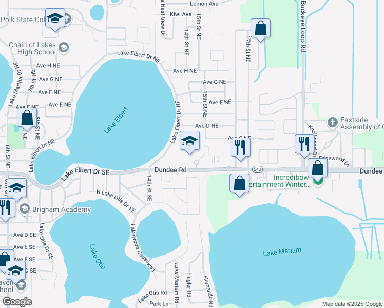 map of restaurants, bars, coffee shops, grocery stores, and more near 205 15th Street Northeast in Winter Haven